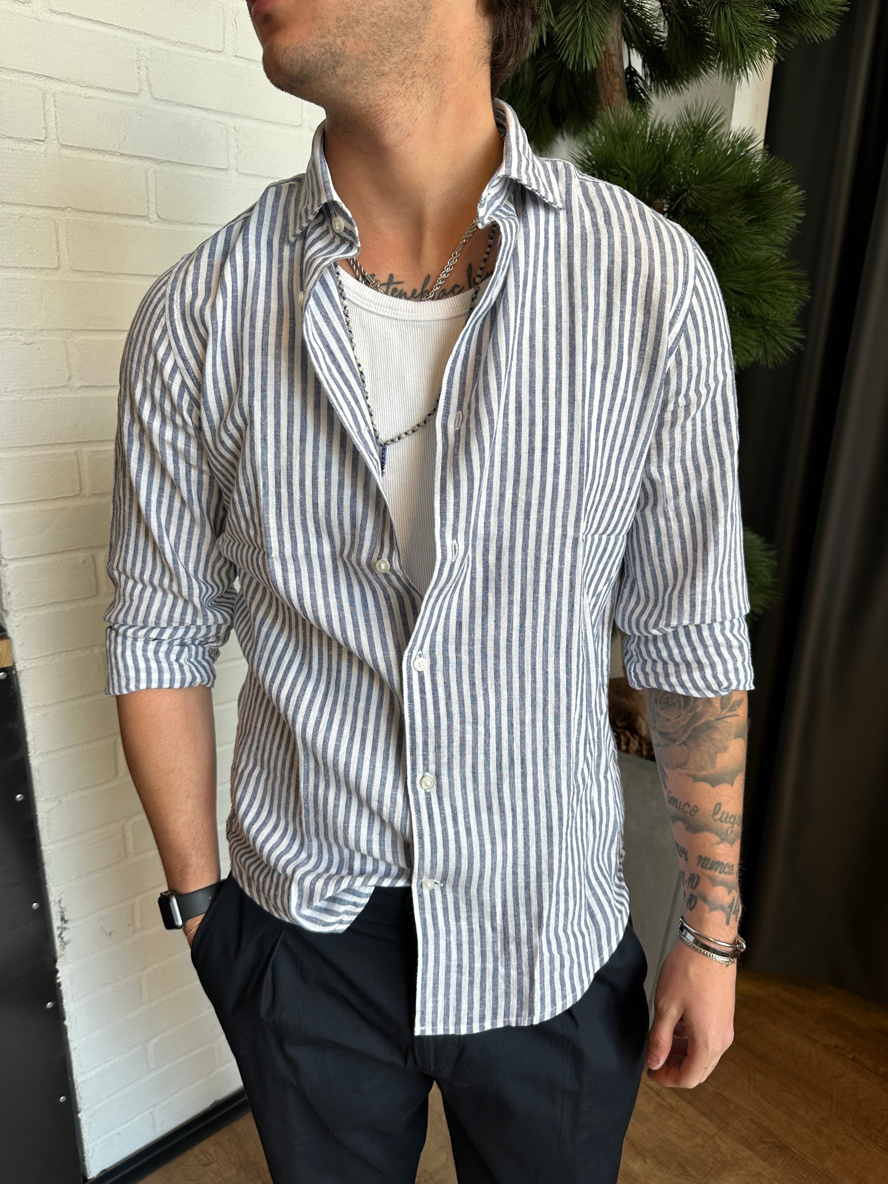 CAMICIA A RIGHE MISTO LINO IMPERIAL