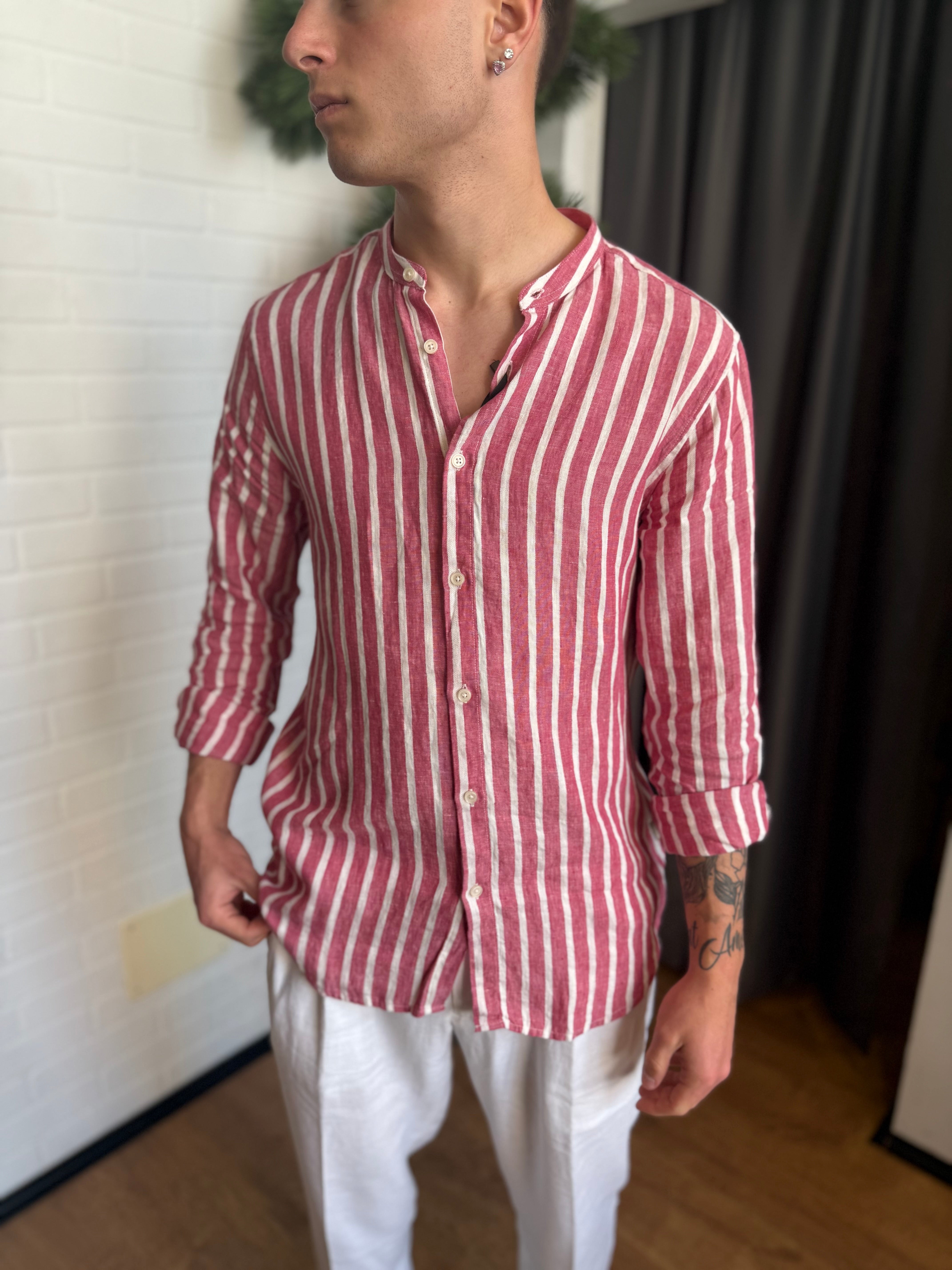 CAMICIA DI LINO ROSA A RIGHE