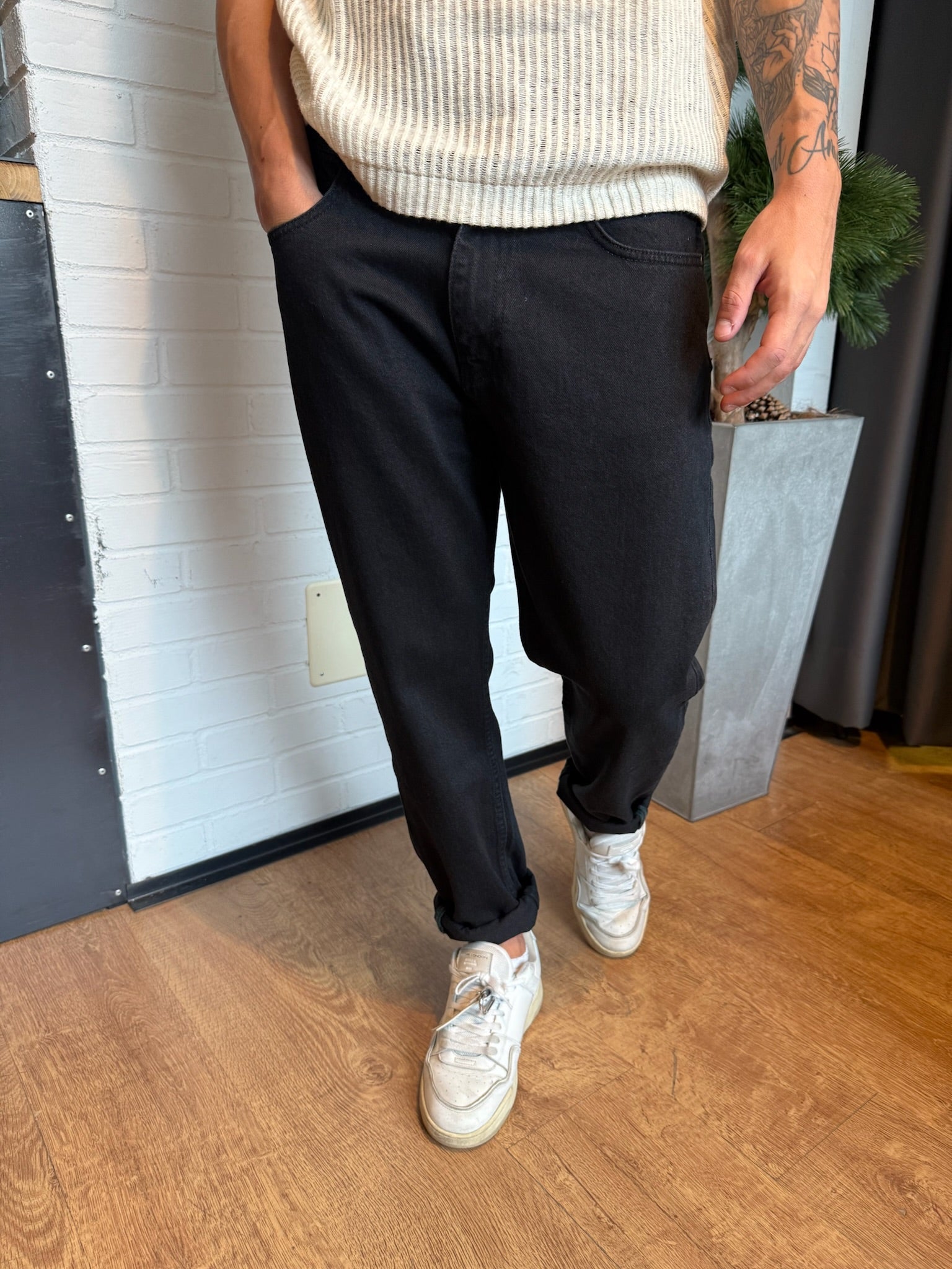 JEANS CROPPED NERO PONT