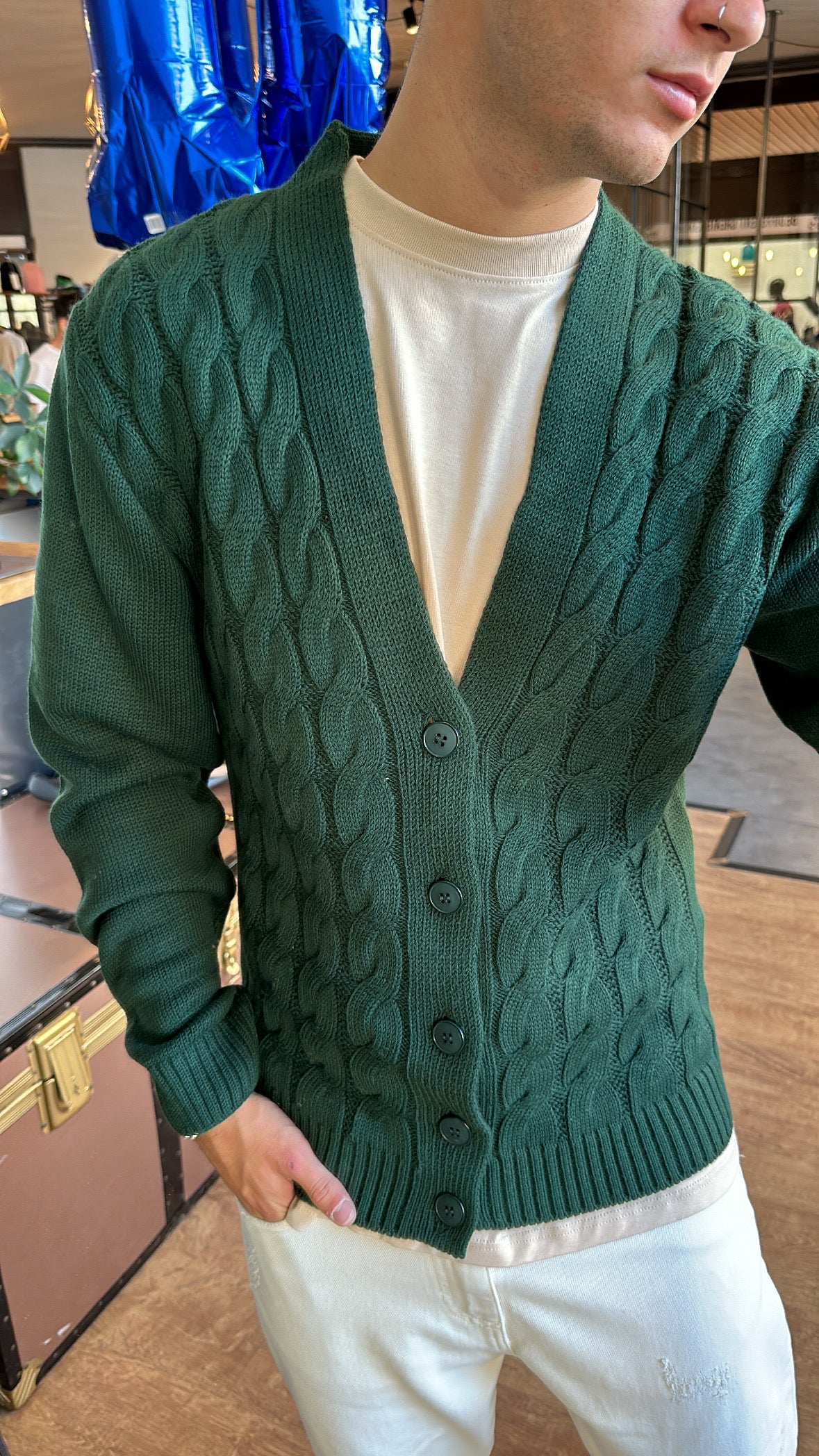 Cardigan sciallato verde