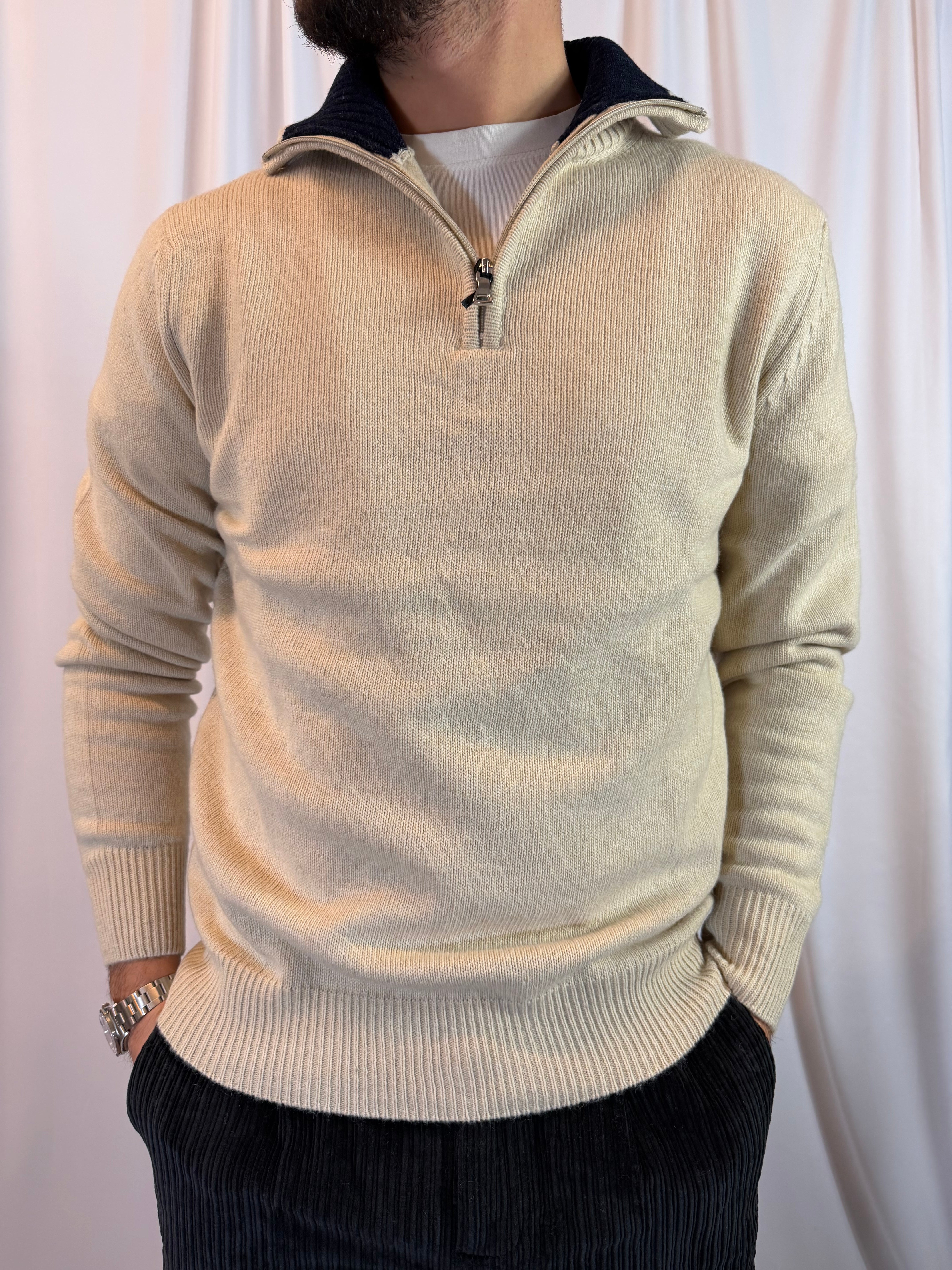 MAGLIONE MEZZA ZIP MISTO LANA