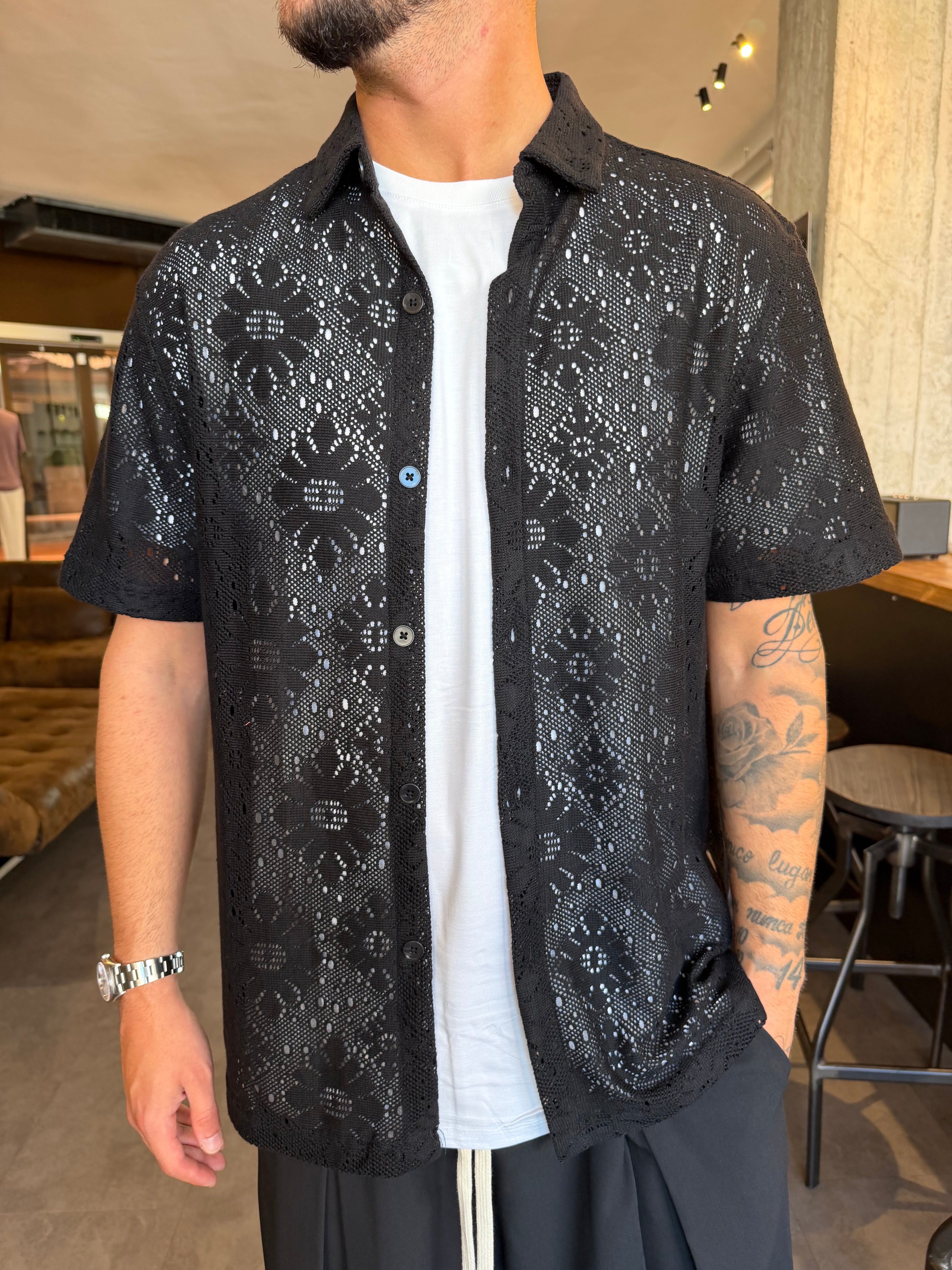 Camicia traforata  nera Gianni Lupo