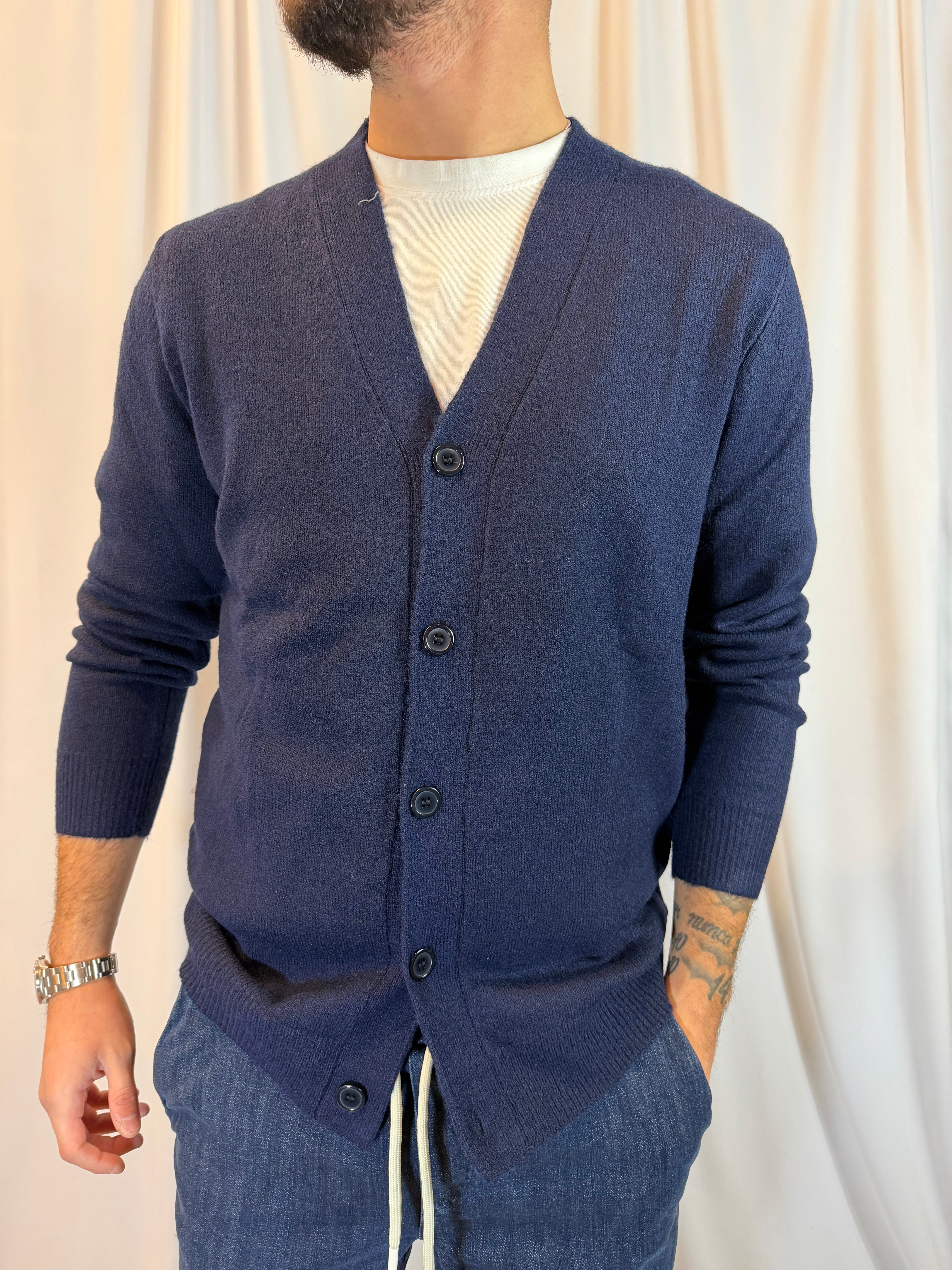 CARDIGAN BLU MISTO LANA