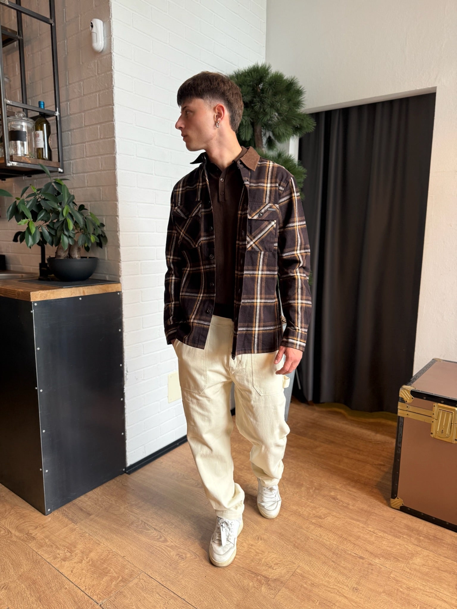 OVERSHIRT A QUADRI MARRONE GIANNI LUPO