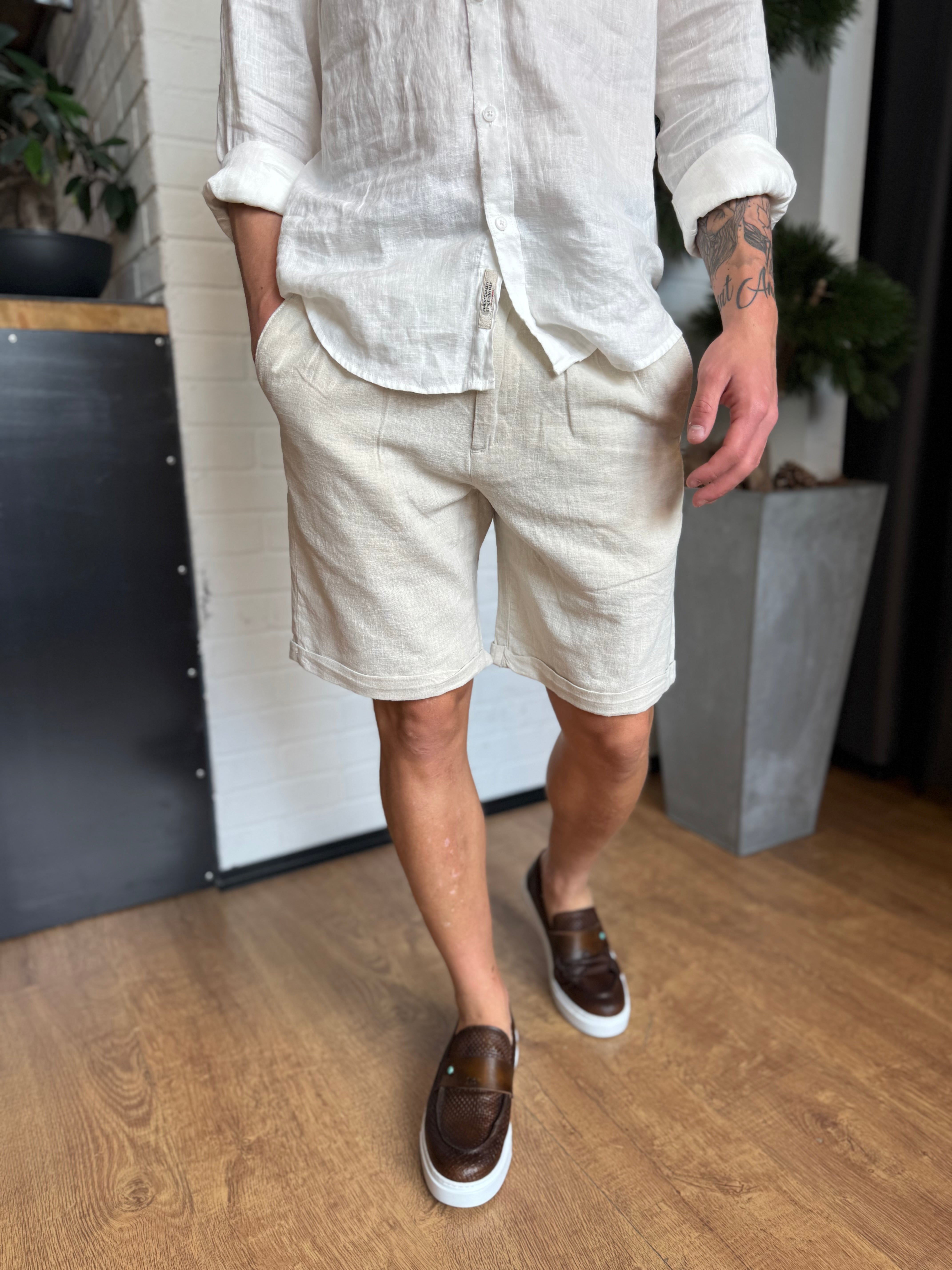 BERMUDA CHINOS IN LINO BEIGE IMPERIAL