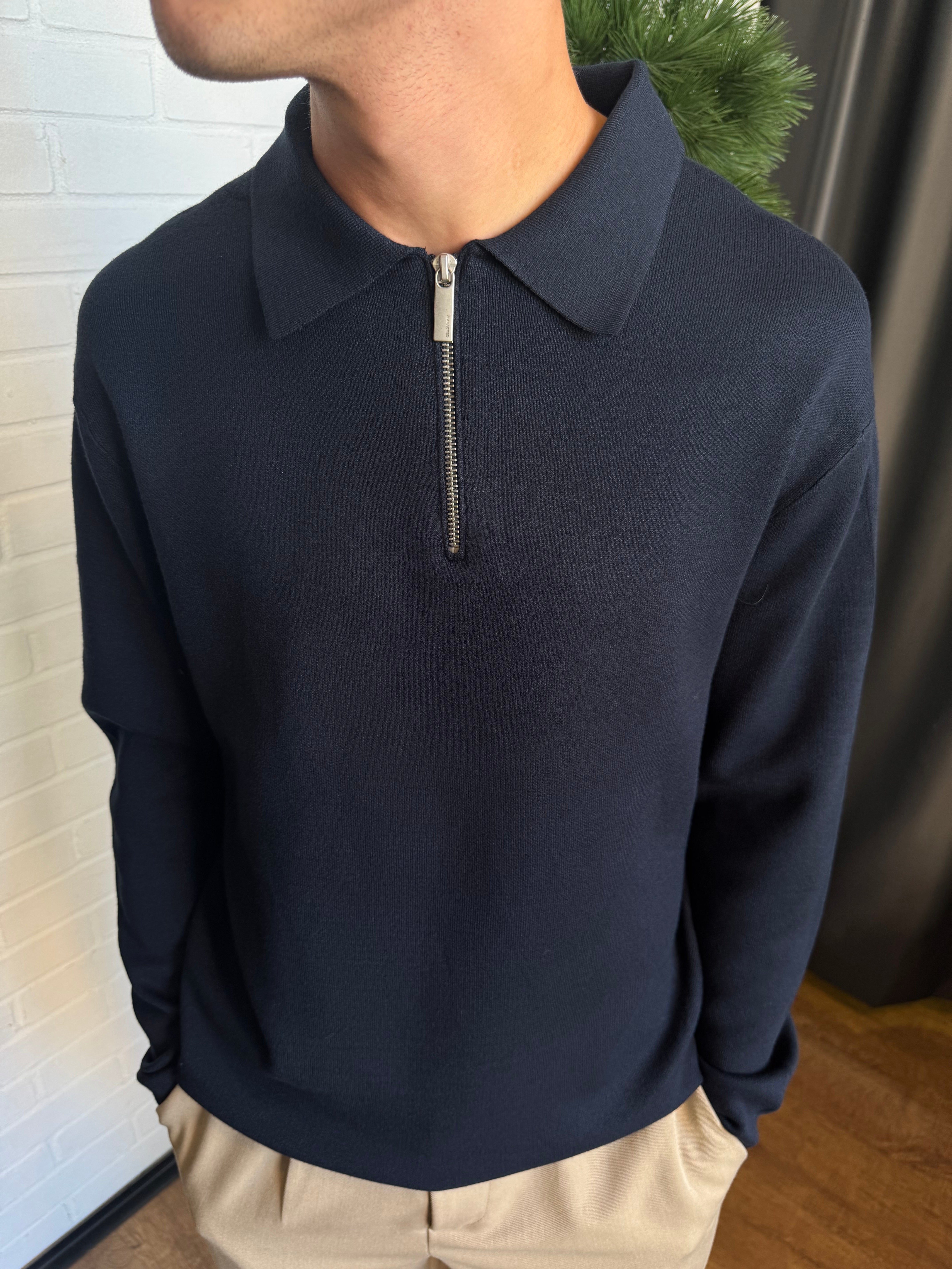POLO MEZZA ZIP BLU SELECTED