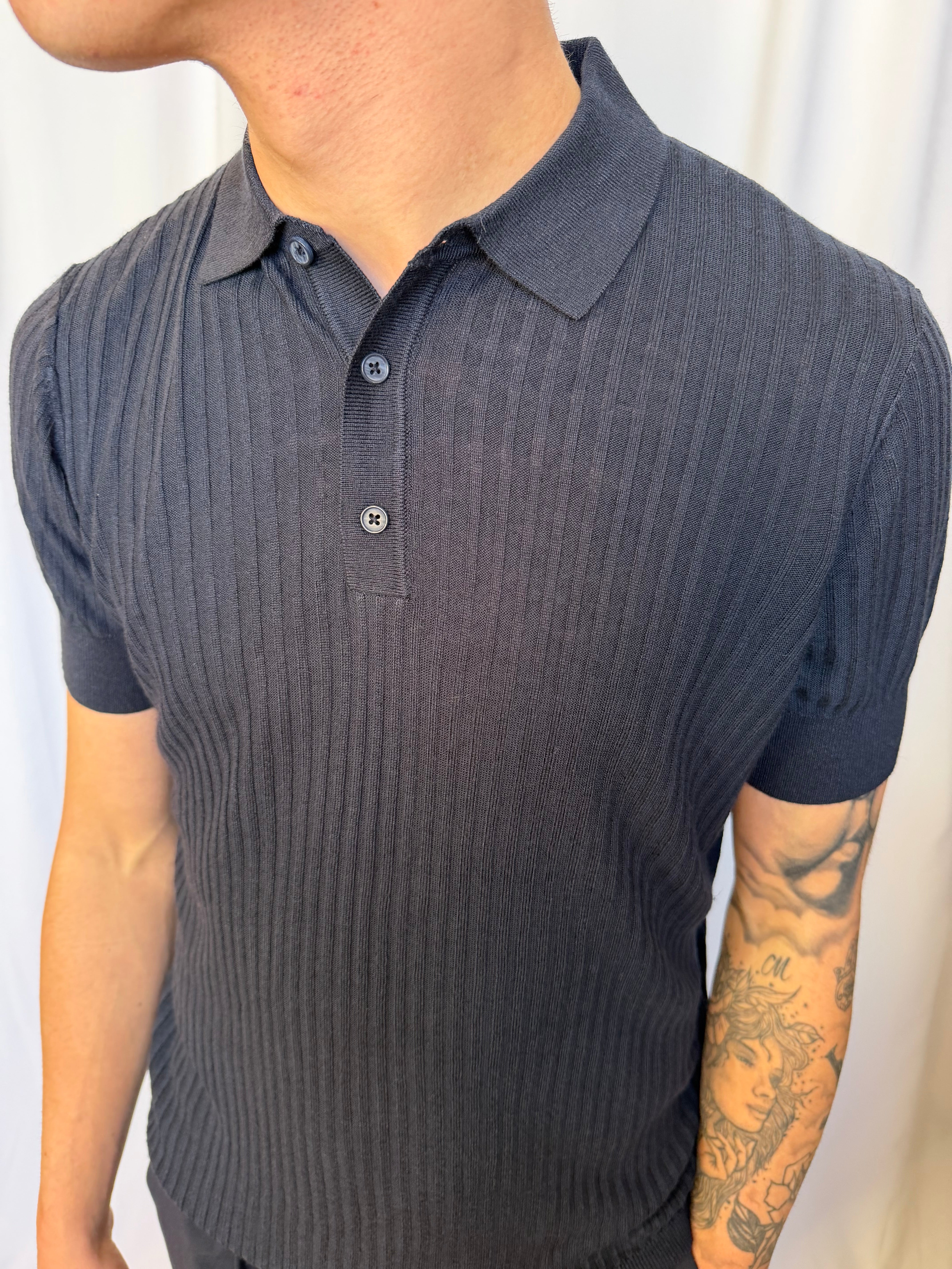 Polo basica rigata blu morato