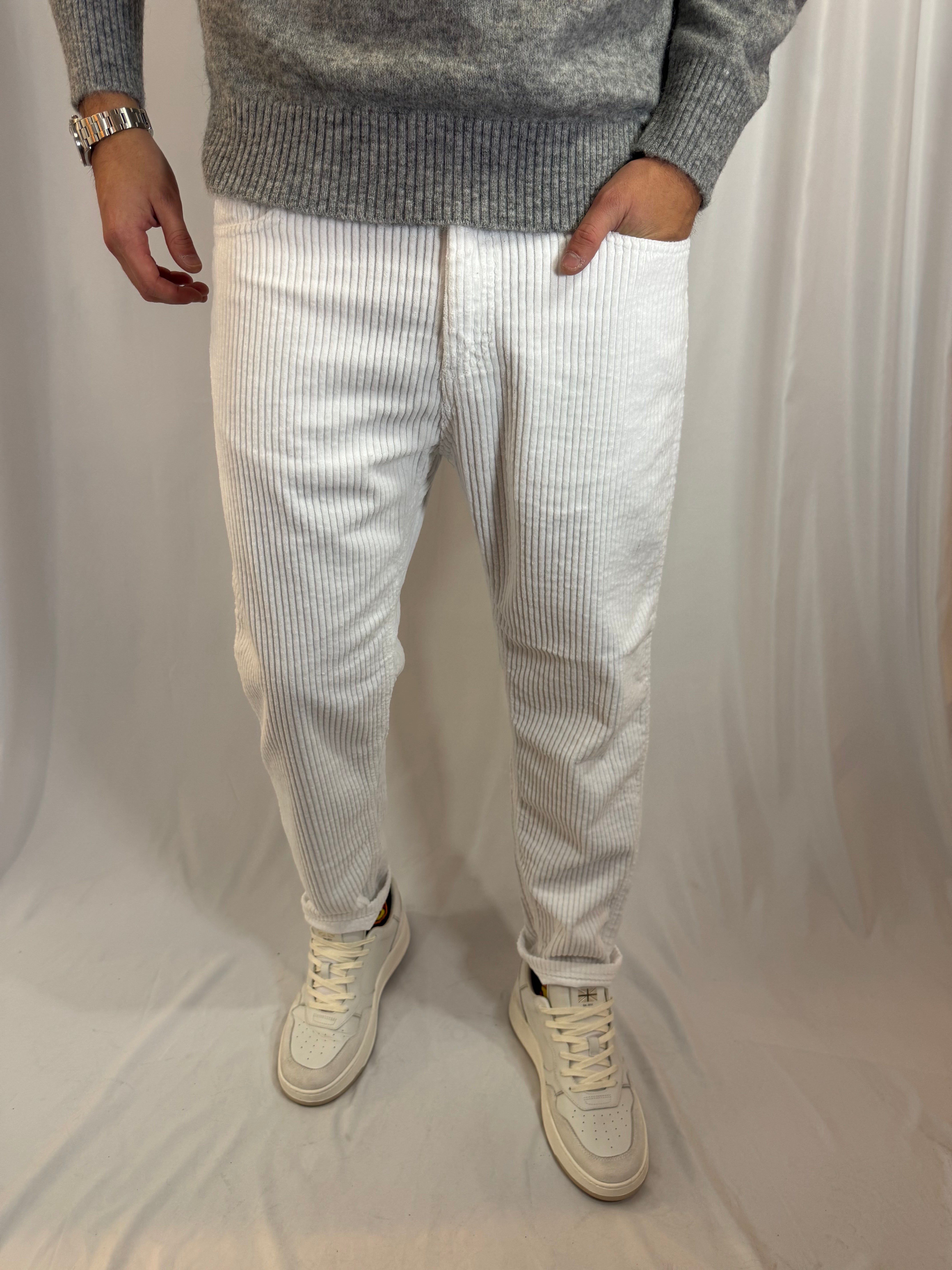 PANTALONE VELLUTO PONT CROPPED BIANCO