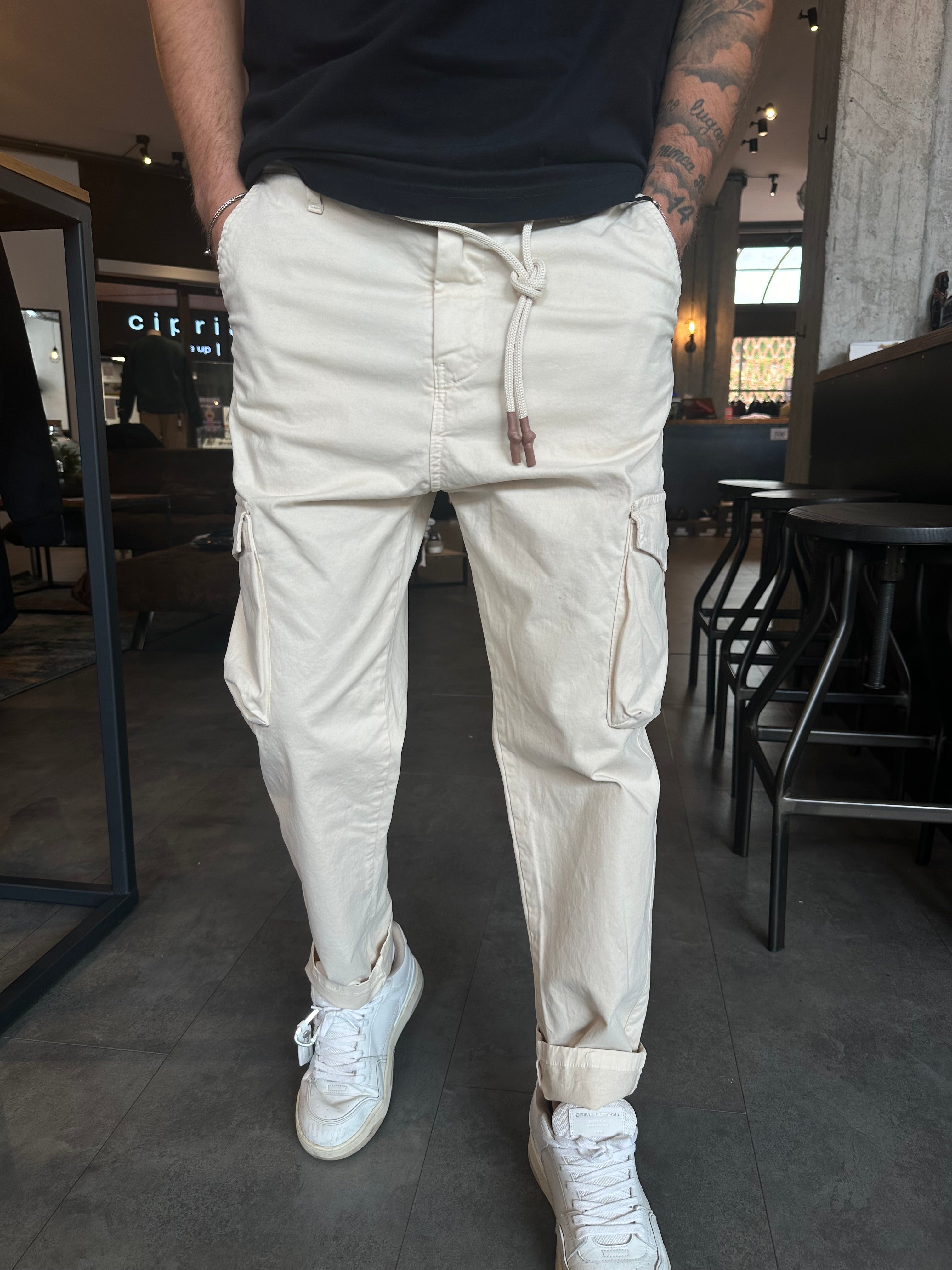 Pantalone cargo panna