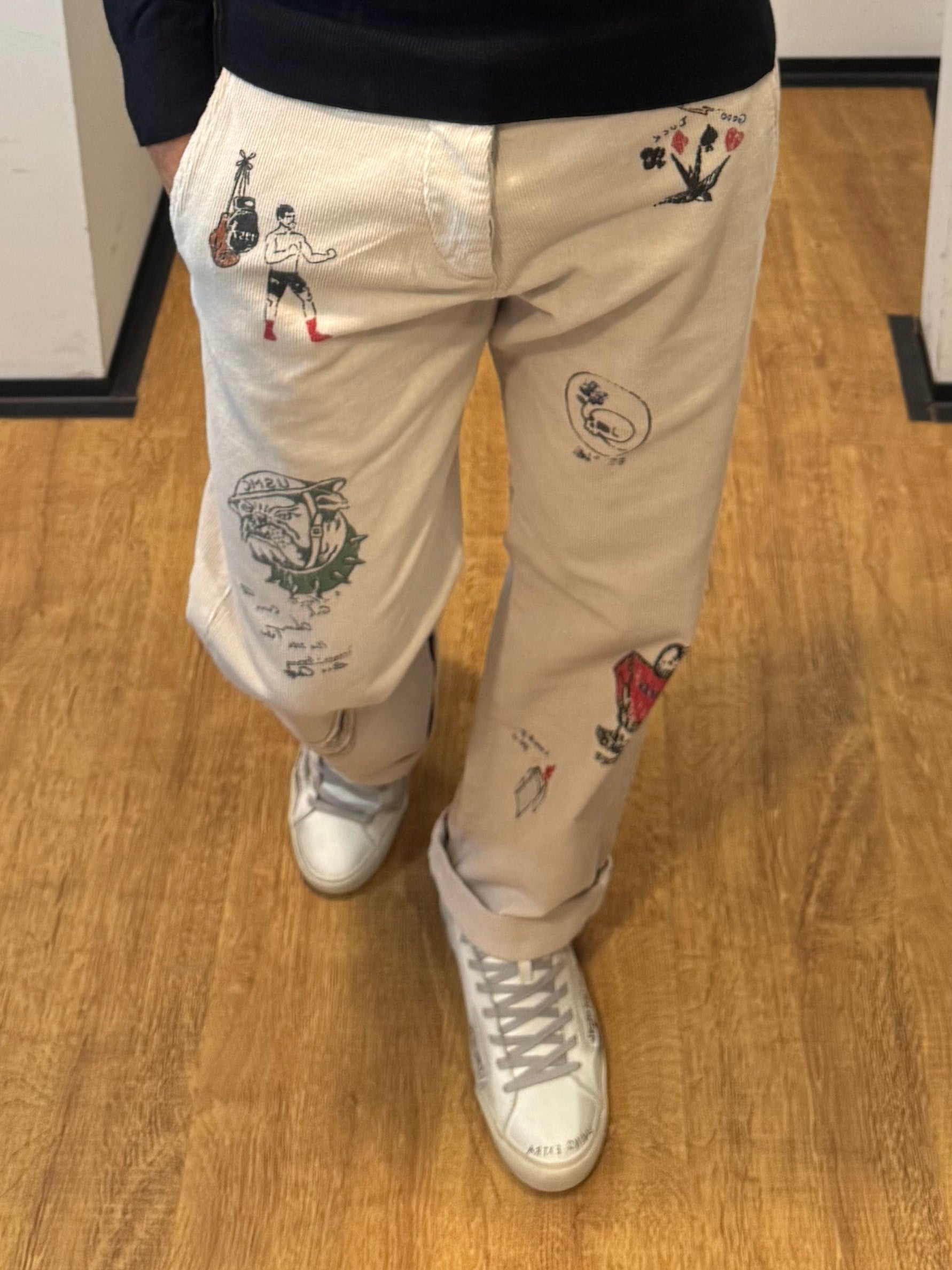 PANTALONE BOBBY VELLUTO BEIGE CON STAMPE CLARK