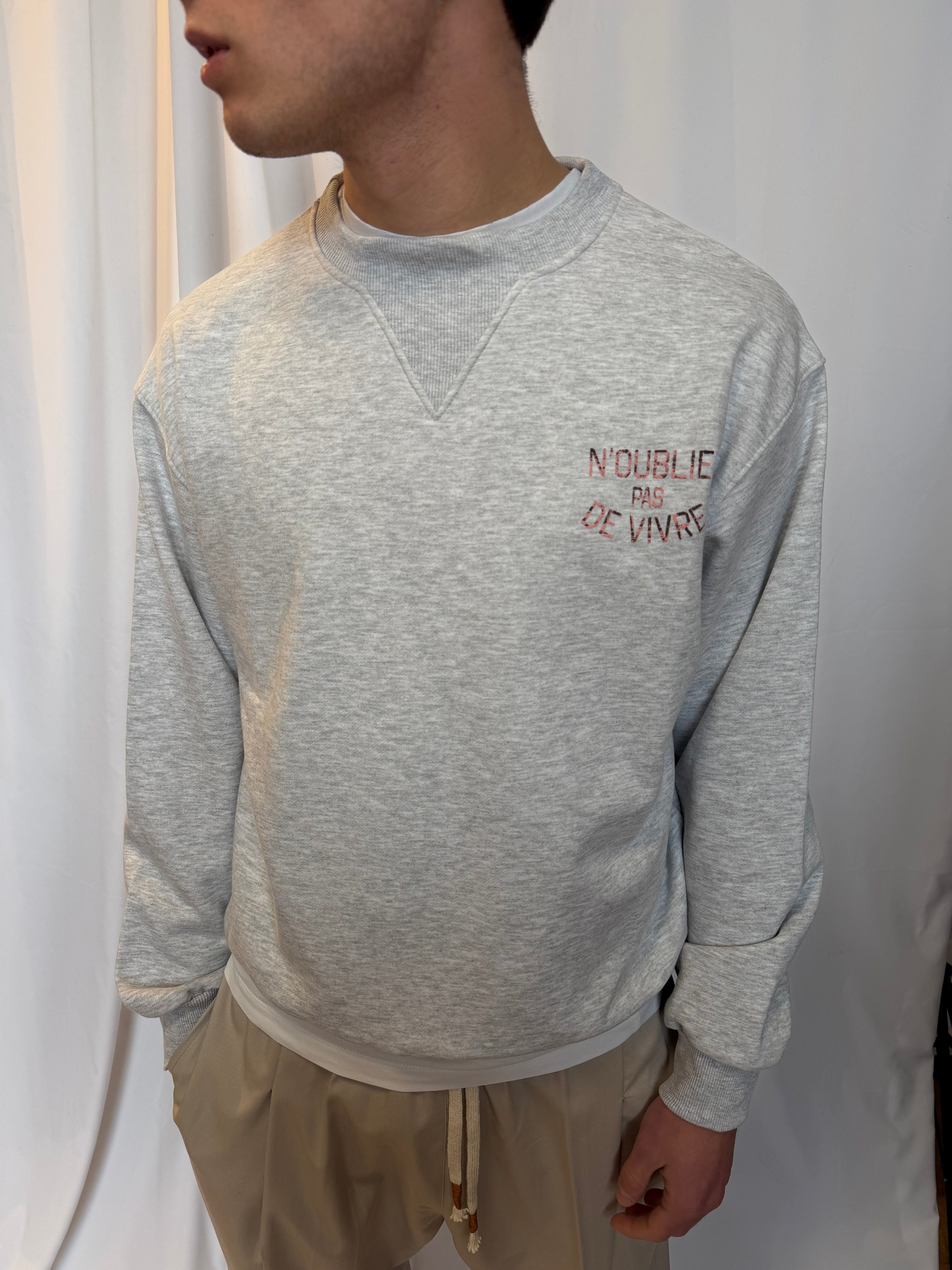 Felpa girocollo grigia con stampa