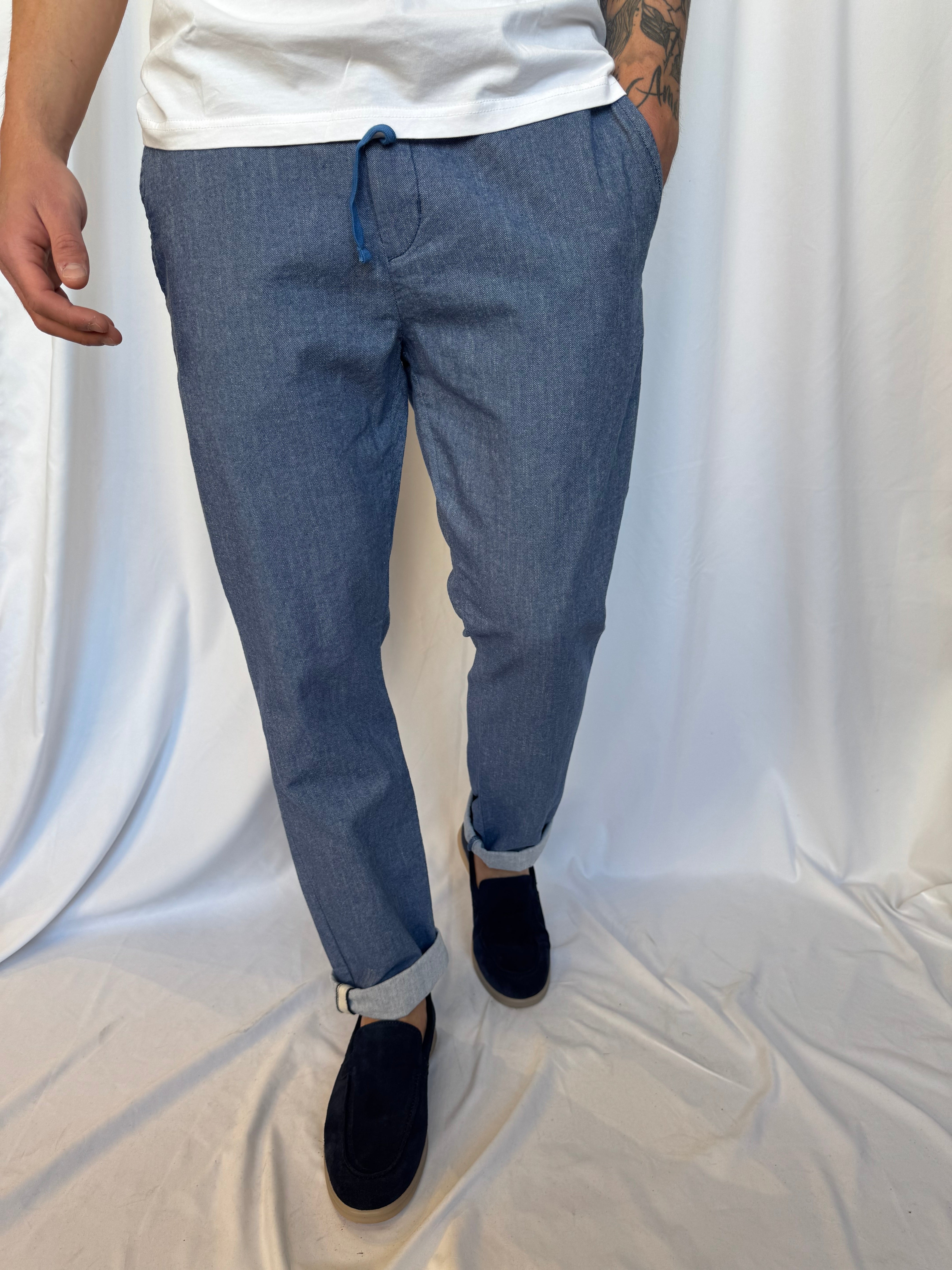Pantalone relaxed fit tela turchese clark